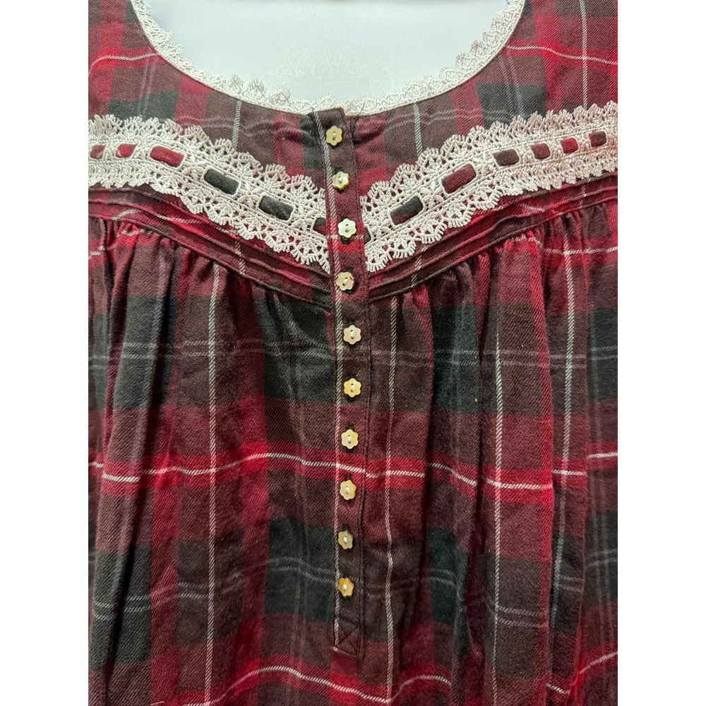 NWT Eileen West Nightgown Womens L Red Black Plaid Lace Trim Cotton Blend NWT L - Picture 12 of 12